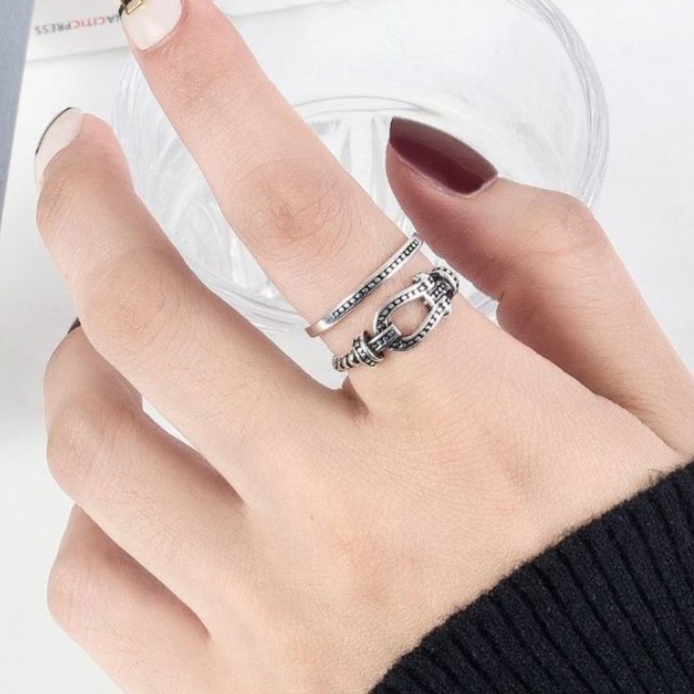 Minimalist 925 Sterling Silver Chunky Belt Buckle Ring Vintage Silver Ring - Picture 3 of 5